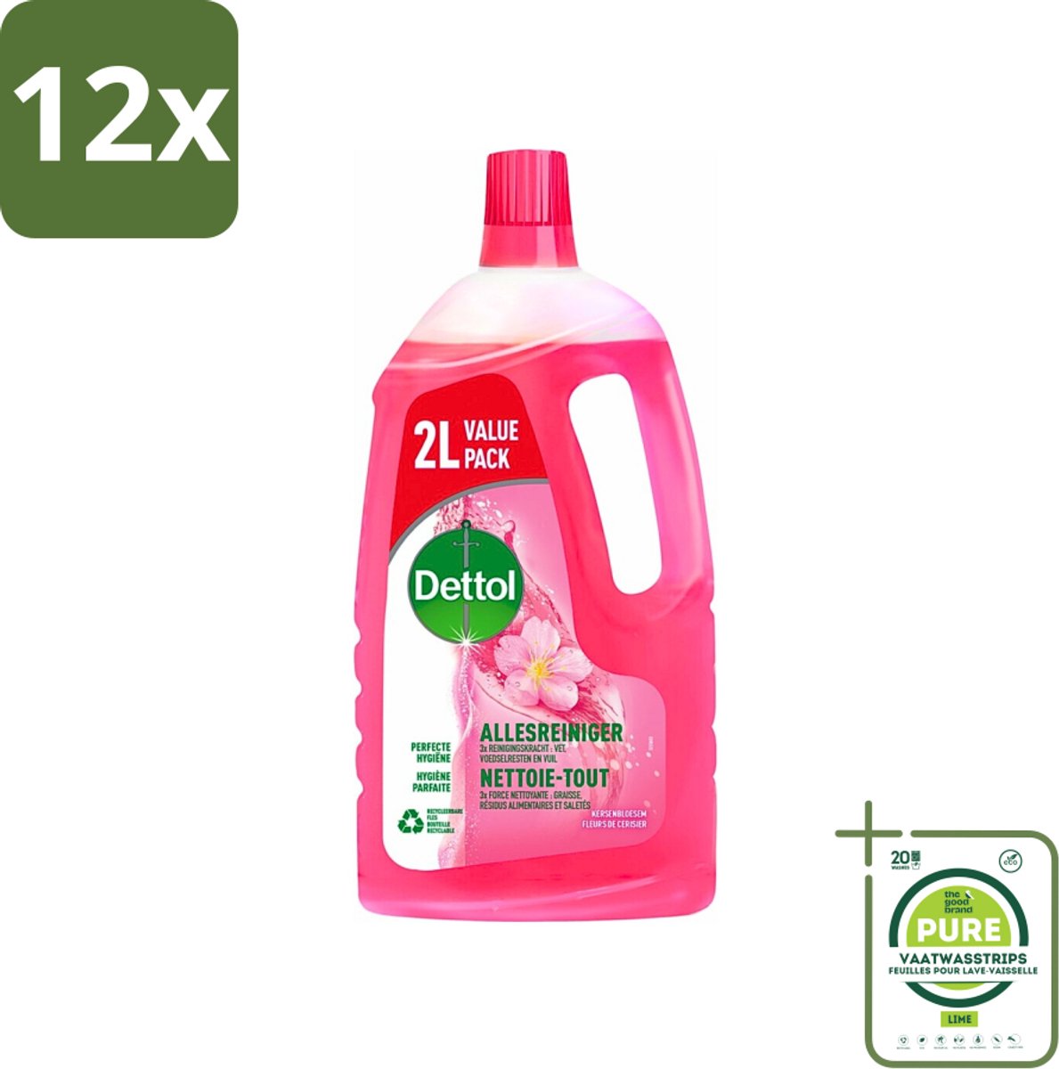 Dettol - Allesreiniger - Kersenbloesem - Dieptereiniging - 2 liter - Voordeelverpakking - 12 stuks - Allesreiniger - Schoonmaakproduct