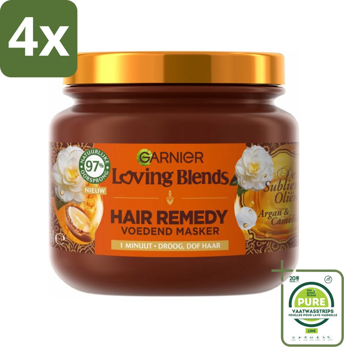 Garnier - Loving Blends - Haarmasker - Argan & Cameliaolie - Droog & Dof Haar - 340 ml - Voordeelverpakking - 4 stuks - Haar masker - Argan olie
