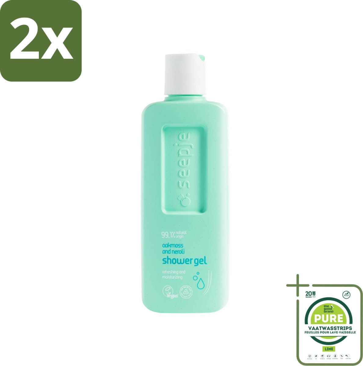 Seepje - Douchegel - Hydraterend & Verfrissend - Eikenmos en Neroli - 300 ml - Voordeelverpakking - 2 stuks - Douchegel - Hydraterend
