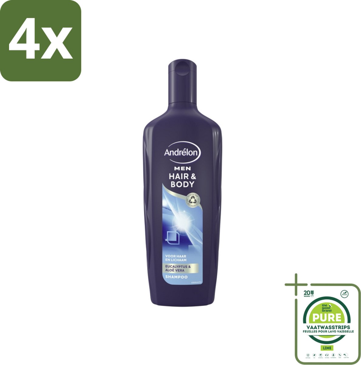 Andrélon - Men - Hair & Body - Shampoo - 300 ml - Voordeelverpakking - 4 stuks - Mannen shampoo - 2-in-1 shampoo