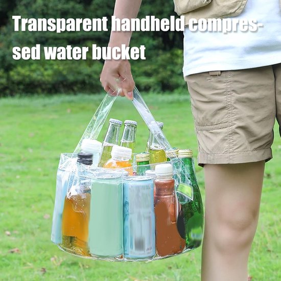 Opvouwbare Emmer Transparante - Ruimtebesparende Vouwemmer voor Kamperen & Tuinieren - Ook als Koelbak voor Fruit & Drinken - Waterdicht & Stevig - Met Handvatten - Voor Schoonmaken, Vissen, Keuken & Badkamer - Lichtgewicht & Draagbaar - Maat L — afbeelding 2