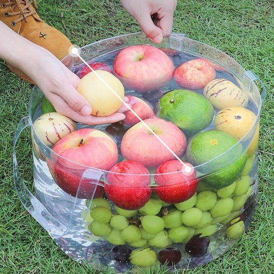 Opvouwbare Emmer Transparante - Ruimtebesparende Vouwemmer voor Kamperen & Tuinieren - Ook als Koelbak voor Fruit & Drinken - Waterdicht & Stevig - Met Handvatten - Voor Schoonmaken, Vissen, Keuken & Badkamer - Lichtgewicht & Draagbaar - Maat L — afbeelding 4