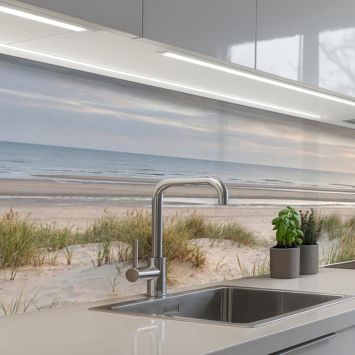 keukenachterwand 80x150 cm zelfklevend keuken decoratie accessories home kitchen spatscherm Zandstrand - Bewolkt - Duinen