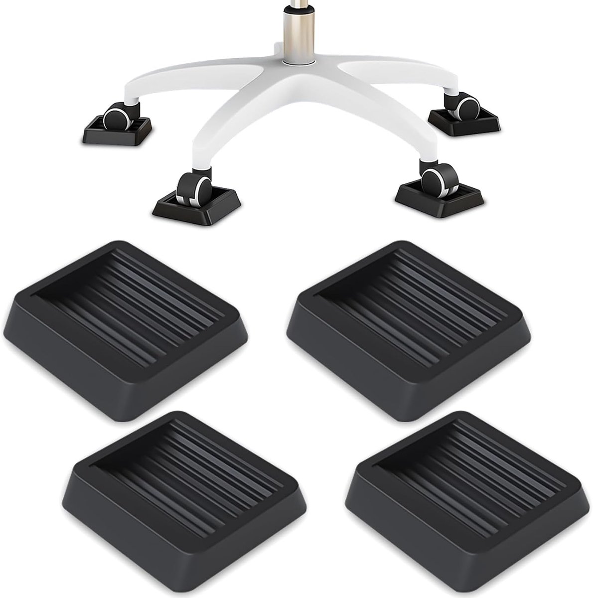 4 stuks zwarte grillnivellerende Shims, antislip rubberen zwenkbekers, anti-kras vierkante wielstopper voor meubels, vloer, bank, stoel, bakplaat, buitengras (4, zwart)