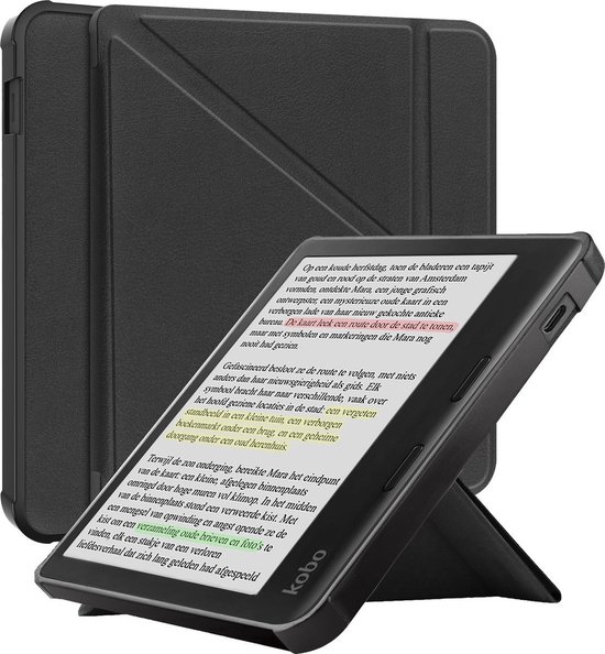 Zwart hoesje geschikt voor Kobo Libra H20 - Bescherm Case - Trifold - Book Cover - Tablet Cover - Zwart beschermhoes - CHPN — afbeelding 3