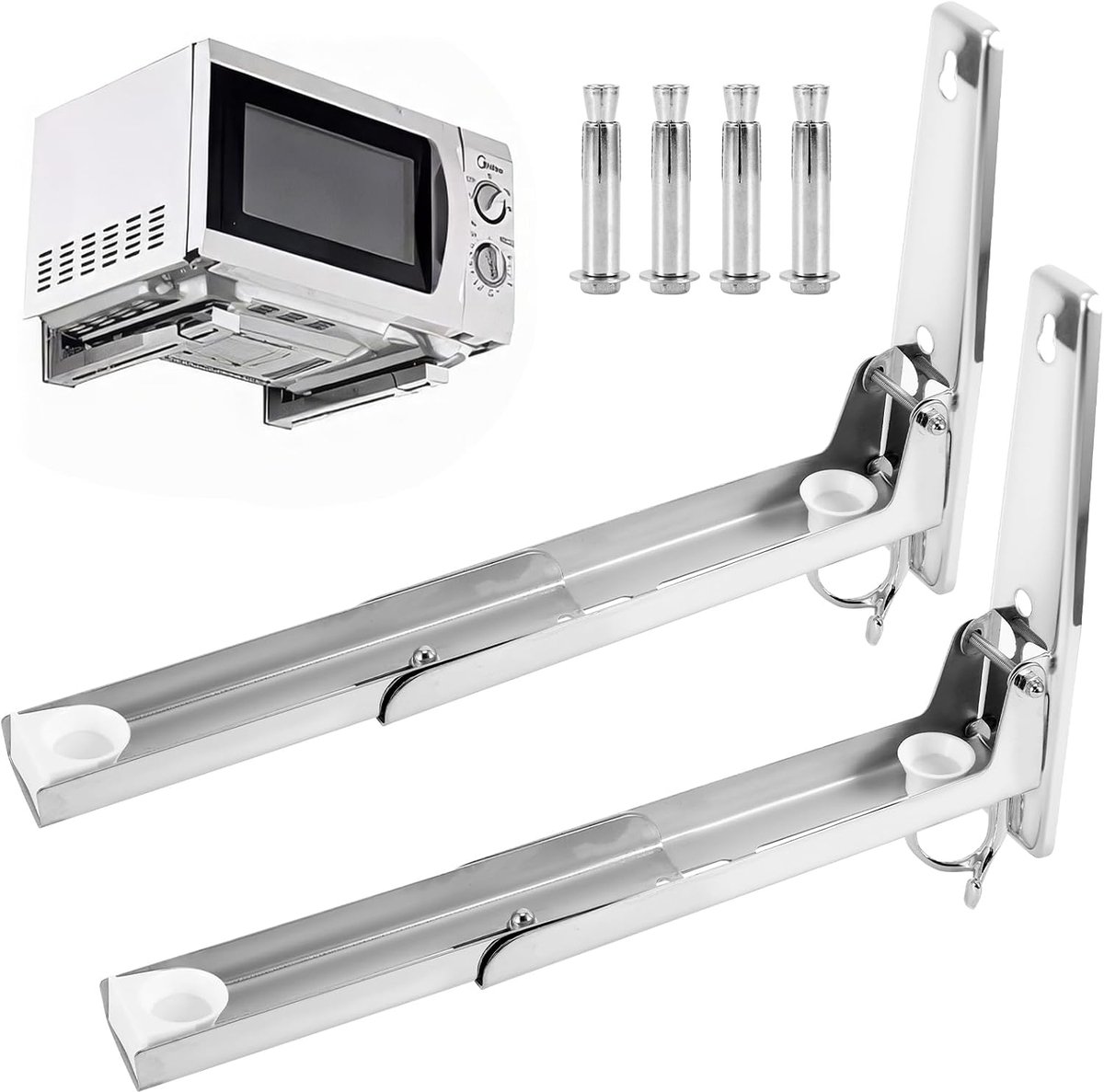 Magnetronhouder, wandmontage, 304 roestvrij staal, telescopische magnetronhouder voor keuken, ruimtebesparend en flexibel, universele wandhouder voor magnetrons en ovens, eenvoudig te installeren