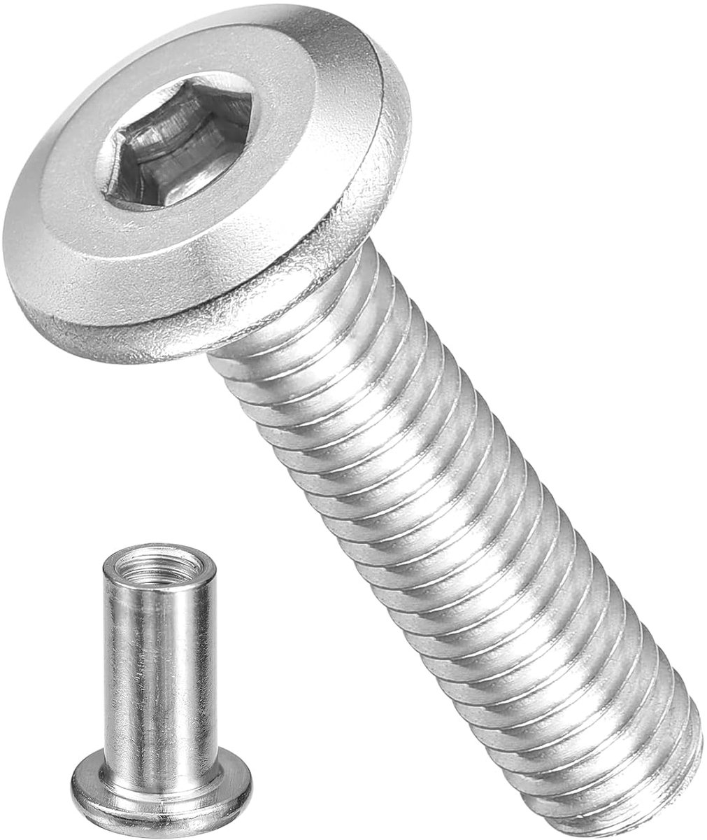 Verbindingsbouten (M6-1 x 25 mm), 40 stuks, verbindingsbouten van roestvrij staal, M6, schroeven, moeren, vat, bevestigingsschroeven, voor stoel, kast, bed, zilver