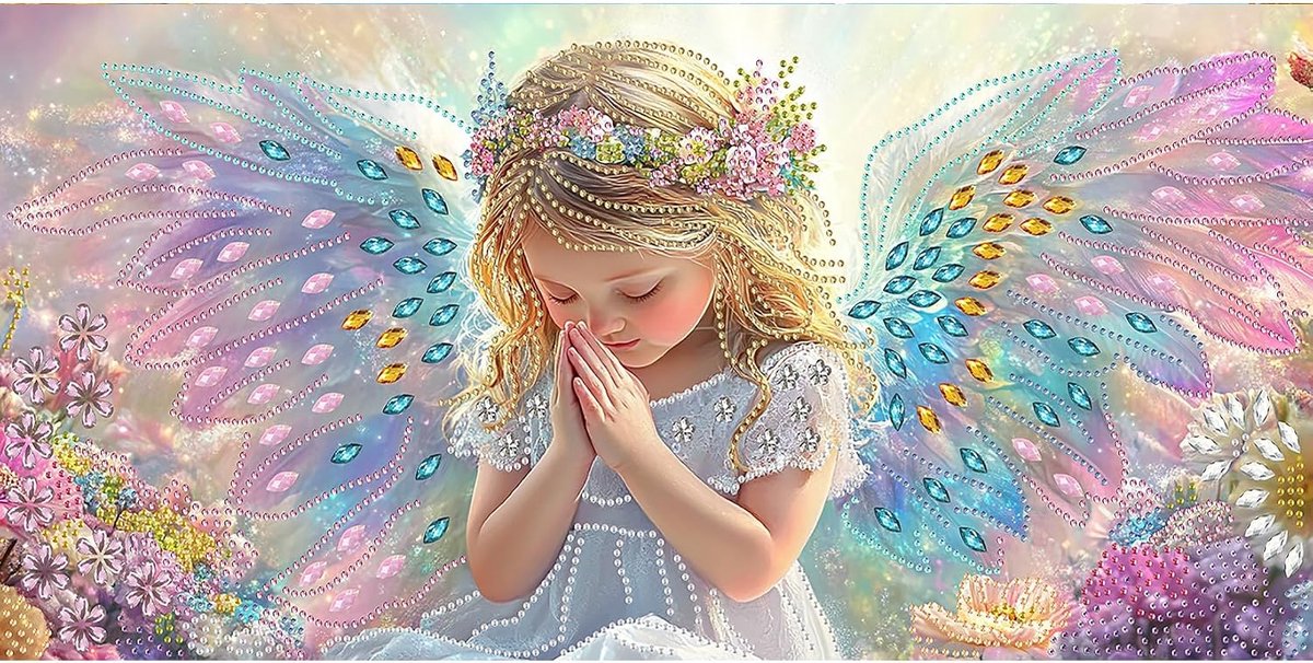 5D Speciale Formulieren Groot Diamond Painting Kits Engel, Diamant Schilderij Kit Baby Ronde Boor Crystal Strass Kruissteek Diamond Painting Foto's Voor for Home Wall Decoratie 30x60 cm