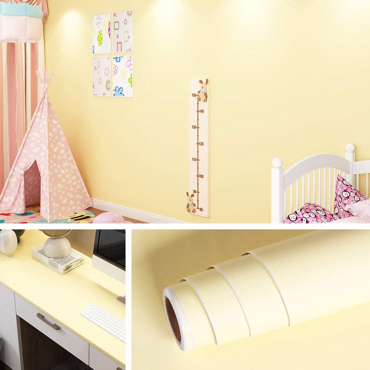 Behang Kids Kamer Geel Licht 40CMx10M Wasbaar voor Keuken Badkamer Kast Meubels Matt Zelfklevende Film Muur Slaapkamer Keuken Fronten Tafel