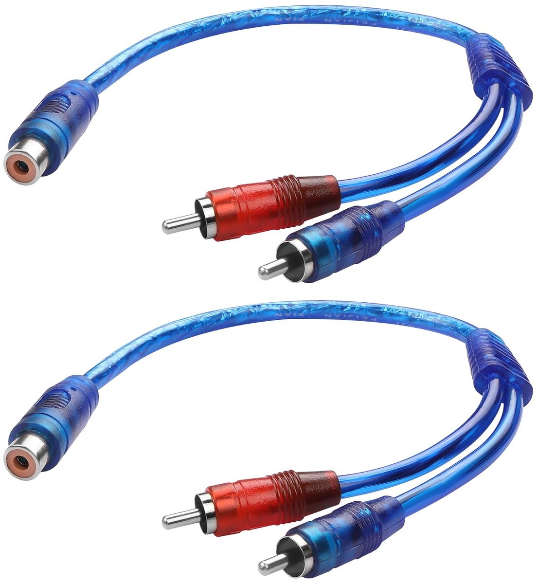 Cinch splitter kabel 20 cm 2 stuks RCA Y-adapter, 1 stekker naar 2 bus, korte audio luidspreker splitter kabel voor subwoofer, autoradio, versterker, TV