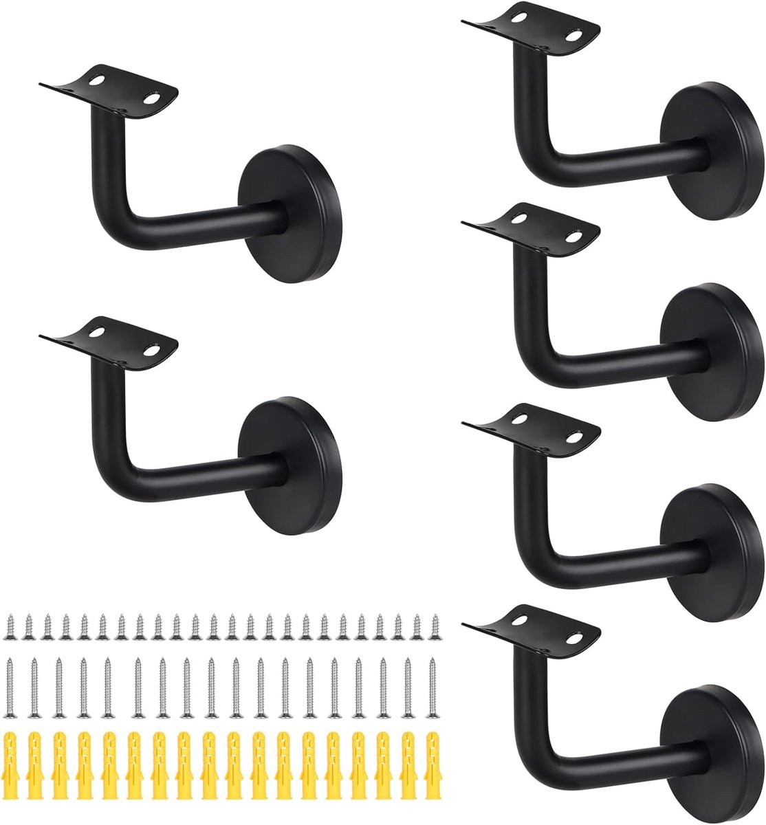 roestvrij staal, trapleuning, wandhouder, houten balustrade, banknister (krom-zwart, 6 stuks)