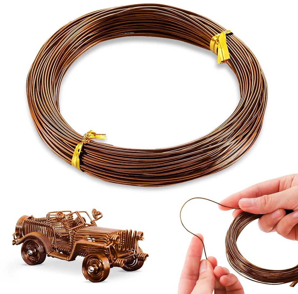 Draad, 50 m buigbare, gegraveerde bronzen metaaldraad voor fietsmodelbouw, skeletbouw, bloemen maken, sieraden maken, draadweven en omwikkelen