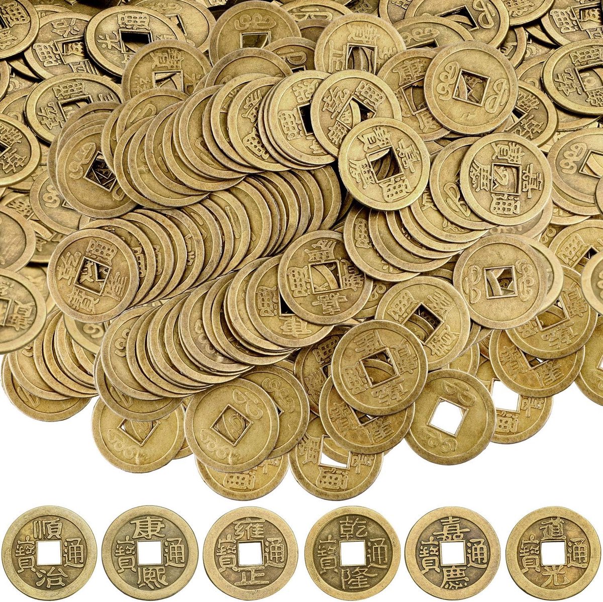 Chinese munten, Chinees Nieuwjaar, Feng Shui munten, I-Ching-versiering voor rijkdom en geluk (2,8 cm) 100 stuks