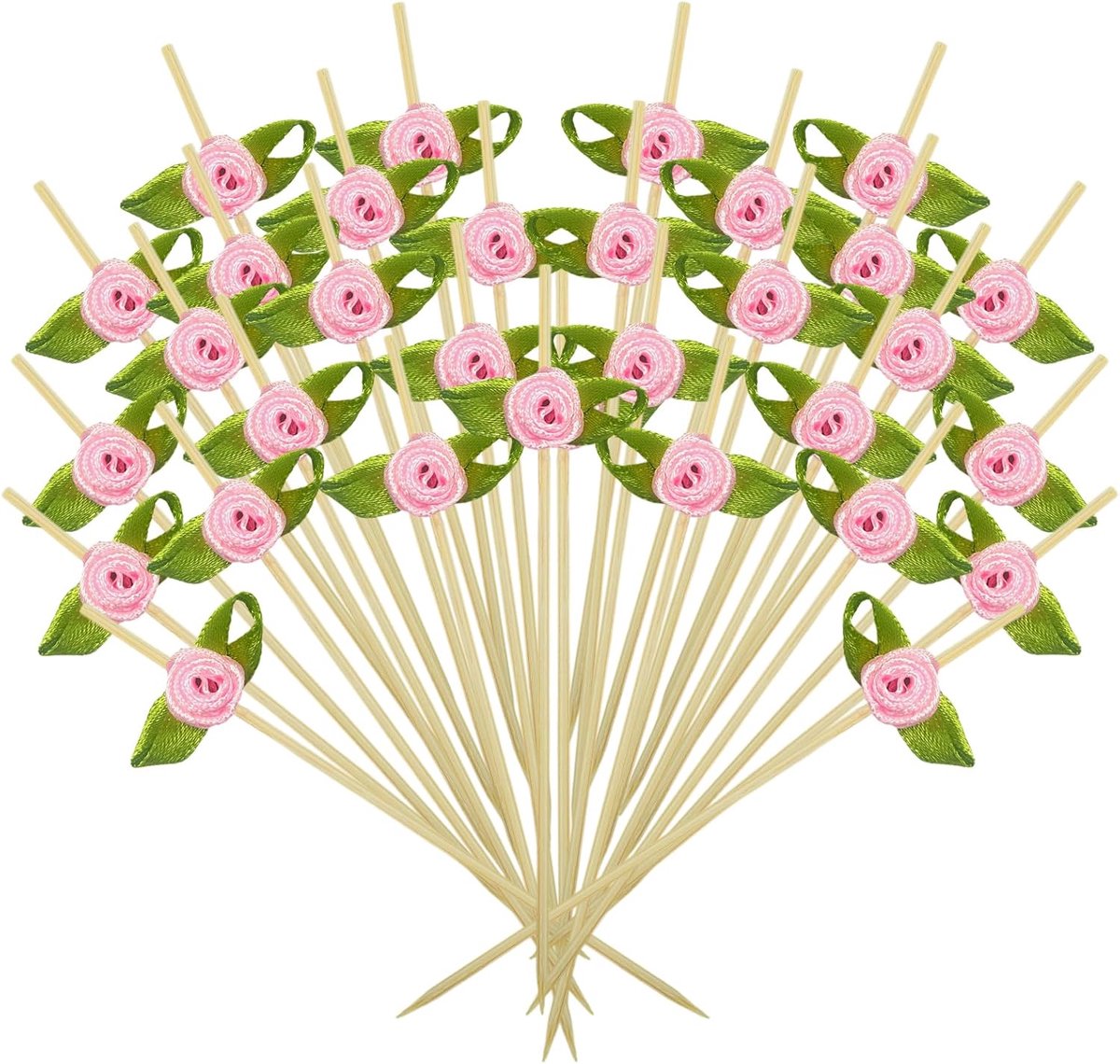 Cocktailspiesjes met bloemen, 100 stuks, cocktaildecoratie, lente, schattige kleurrijke cocktailspiesen, fingerfood, tandenstokers voor familiefeesten, cafés, dessertwinkels en bars (roze)