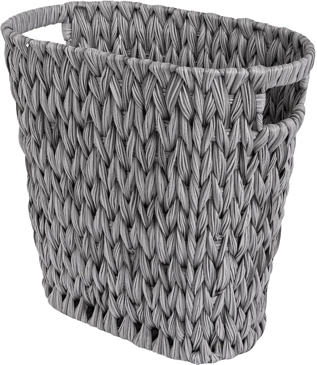 SAYS Afvalbak van wilgenhout, handgeweven rieten afvalbak met handgrepen, ruimtebesparend, voor badkamer en slaapkamer, 19 liter - Grijs