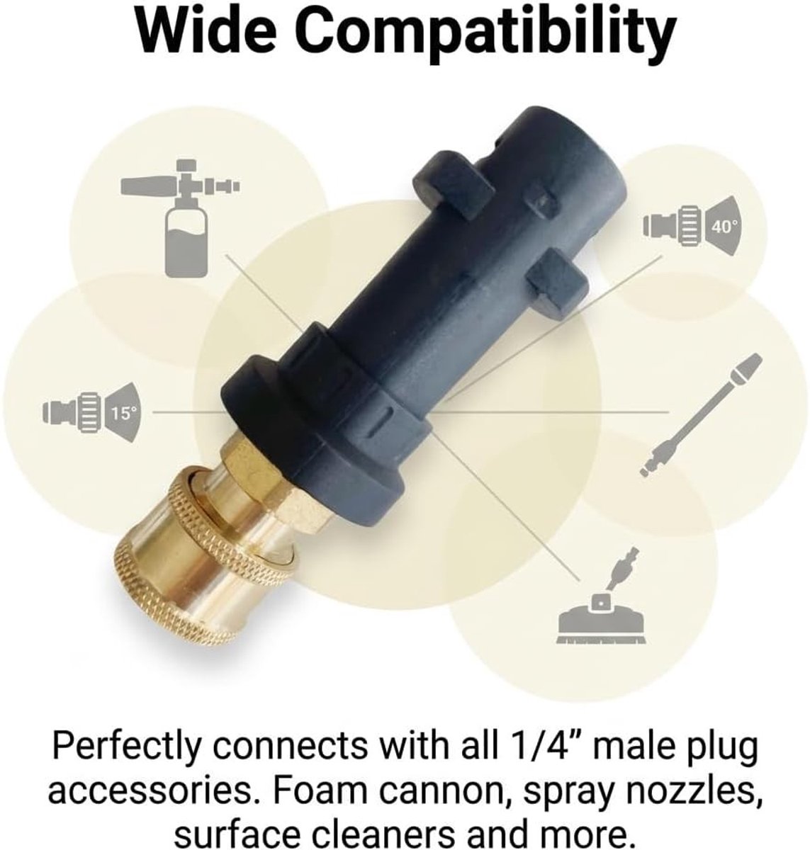 Hogedrukreiniger accessoires, adapter voor Kärcher K2-K7, messing snelkoppeling en schuimlans converter, 1/4 inch binnendraad, ideaal voor reiniging en onderhoud