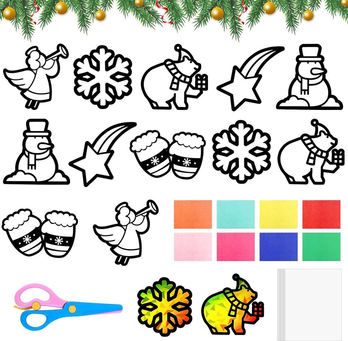 Vensterafbeeldingen Kerstmis knutselen - 12 stuks kerstraamafbeeldingen raamstickers Kerstmis kleurrijke raamdecoratie Kerstmis DIY winter oudejaarsavond geschenken