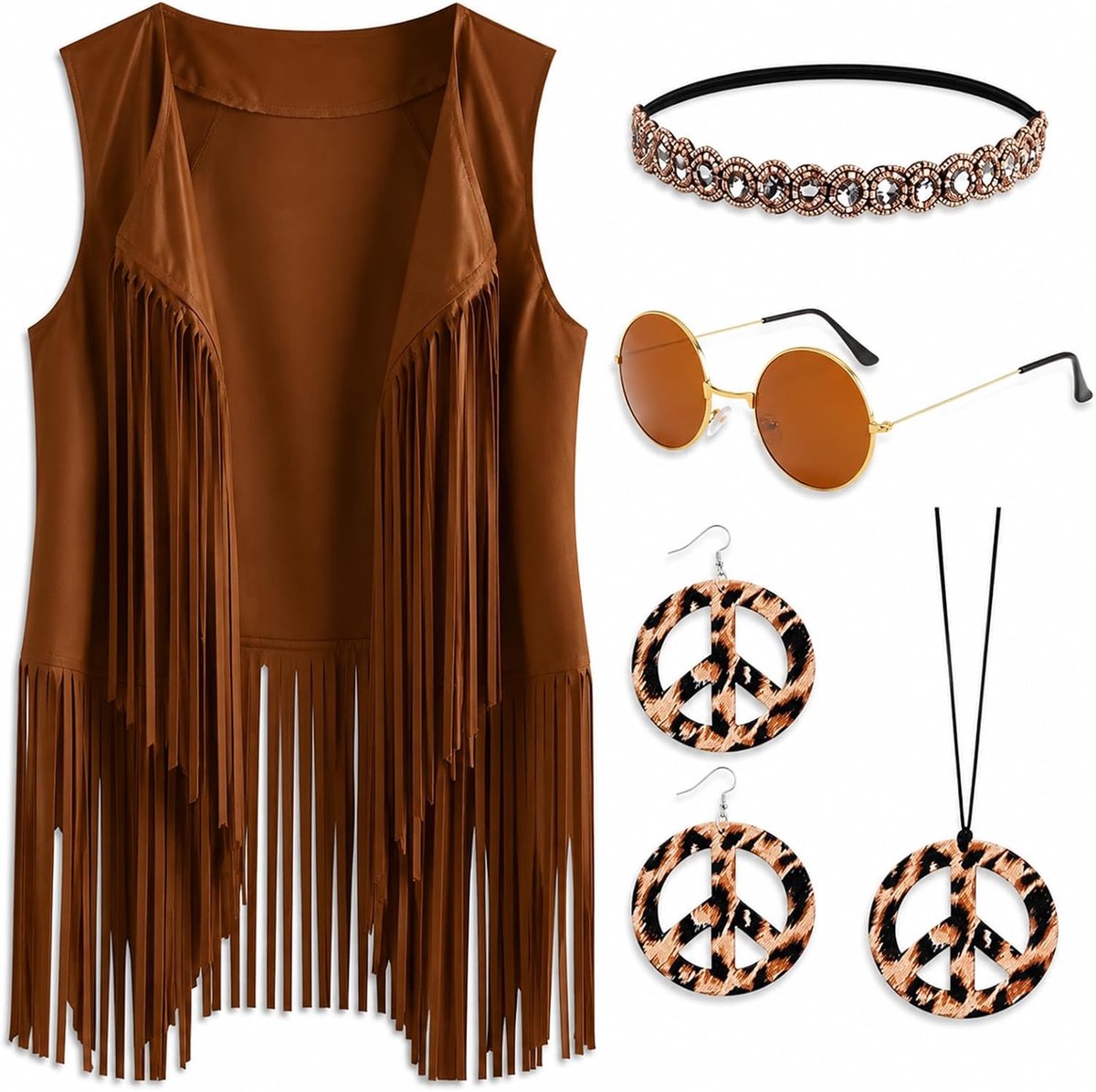 dames hippiekleding dames kostuum dames hippie jaren 70 outfit dames hippie kostuum set voor carnaval, cosplay, party, verkleedpartij