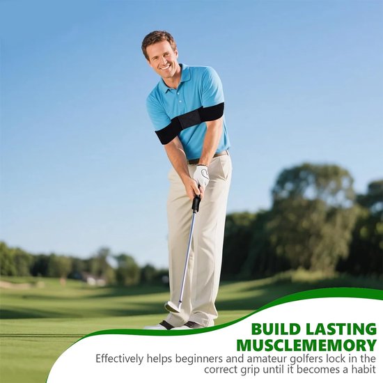 2 stuks golfgriptrainer en swingcorrectie armband, armbandtrainer, zwarte golfclubtraining, combo-greepbevestiging voor het corrigeren van handpositionering en swingmechanica (zwart — afbeelding 4