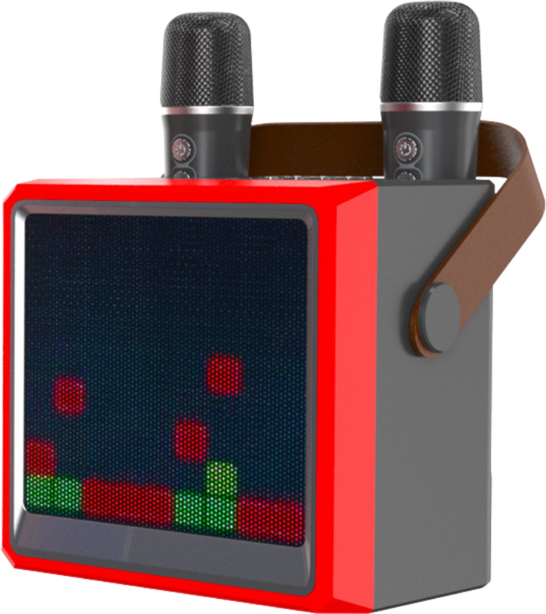 SpectrumBeat Karaoke Speaker met 2 Draadloze Microfoons – 10W – LED Display – Bluetooth – Rood 929