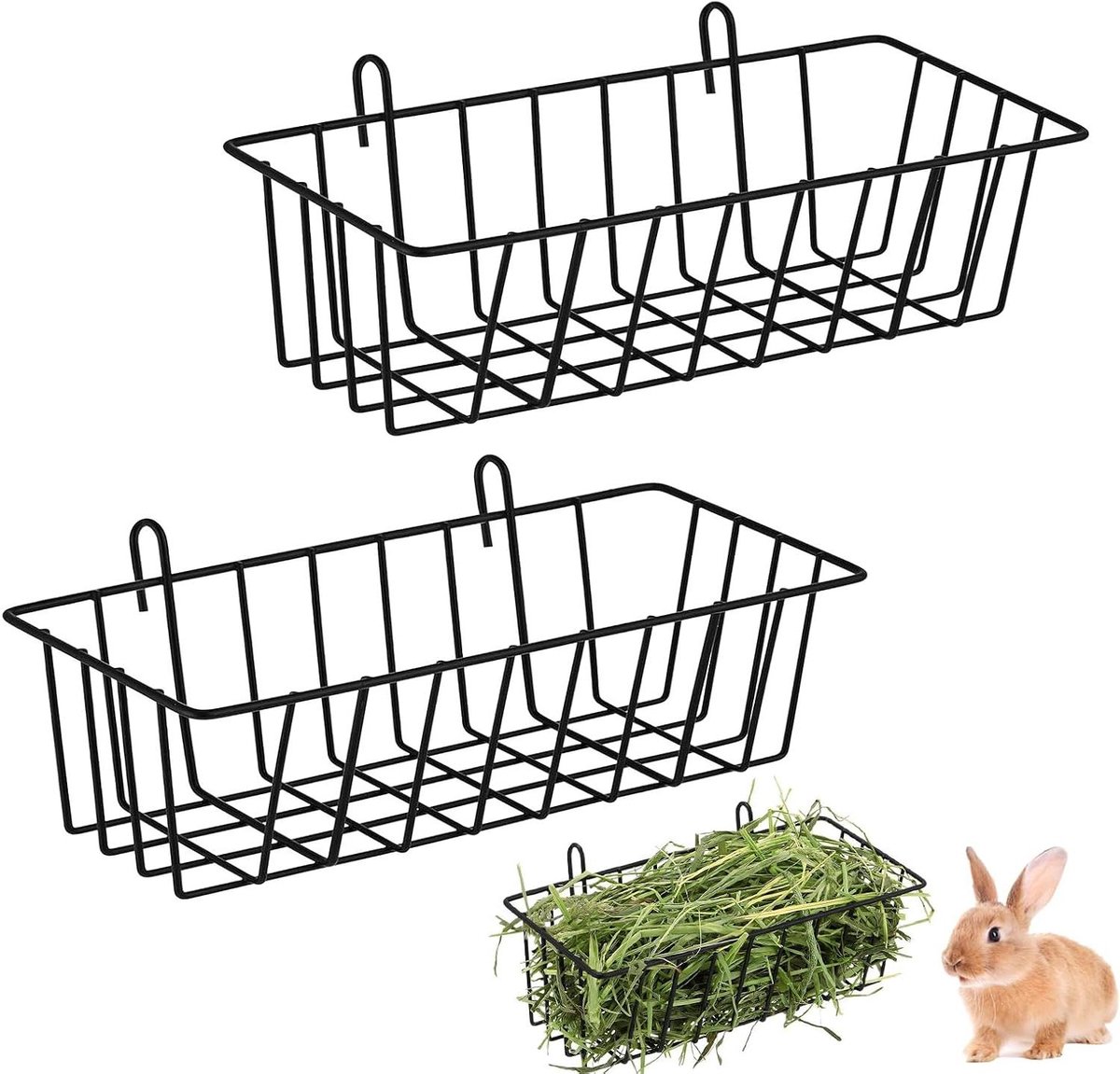 Hooi Feeder Cavia - Hooihouder Grashouder - Kooi Organiseren - Robuust IJzeren Frame - 23 cm - Zwart