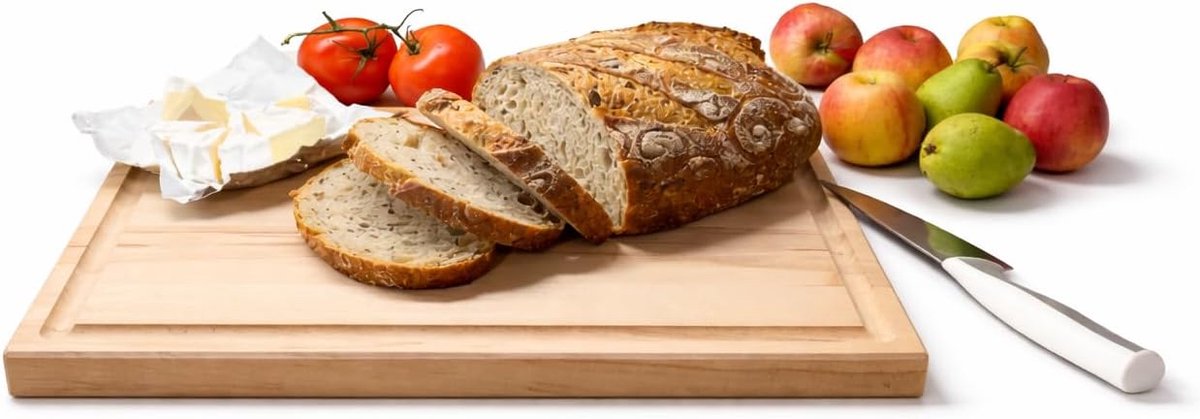 Snijplank van beukenhout, 20 x 30 x 2,2 cm, met sapgroef, massief keukenplank van hout, snijplank voor brood, vlees, groenten en fruit