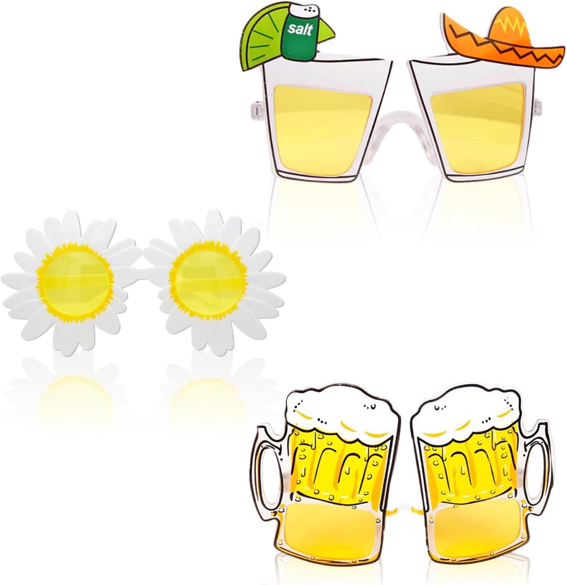 3 stuks zonnebril, nieuwigheid feestzonnebril, strandfeestbril, hippiebril, verkleedzonnebril voor zwembadfeest, bierfeest, make-upkostuum, feest, fotorekwisieten