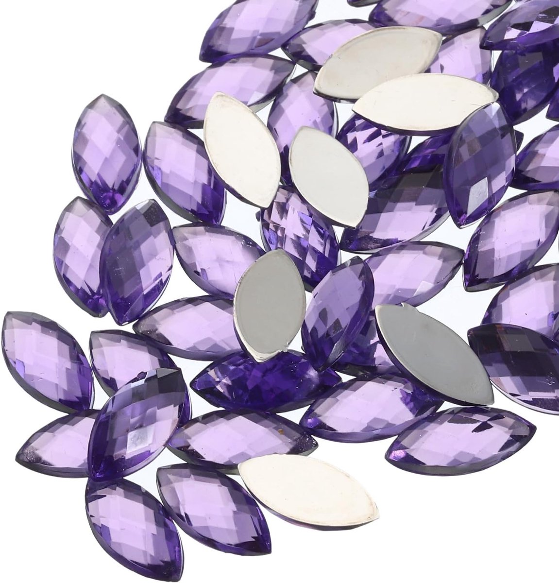100 stuks acryl paardenoog-edelstenen, 4 x 8 mm, platte achterkant, kunststrassteentjes voor doe-het-zelf knutselen, kralen, bruiloft, gezichtsbeschildering, sieraden maken, lichtpaars