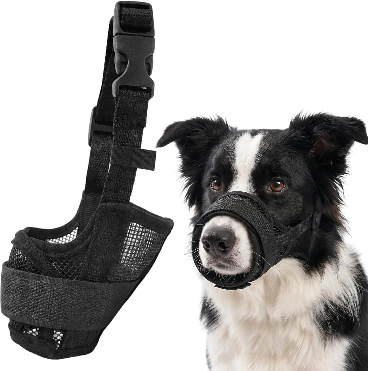 ondensnuit XL, Zacht Gaas Ademende Snuit voor Grote Honden, Verstelbare Riem, Tegen Bijten, Blaffen en Kauwen, Zwart (XL 22–28cm)