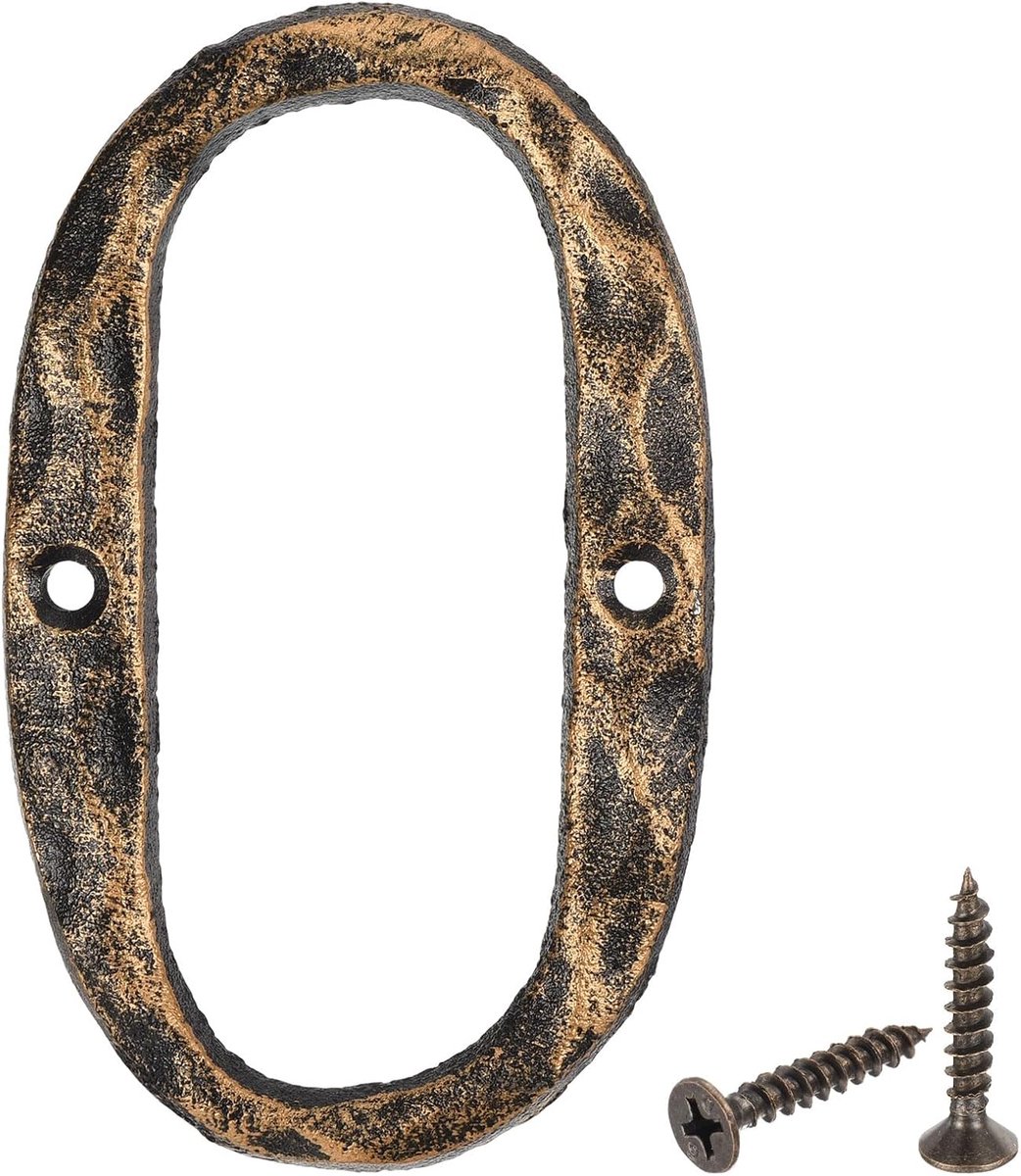 Huisadres brief, 5,5 inch gietijzeren vintage wandletter O buitenletters voor op straat kantoor brievenbus bord, zwart & goud