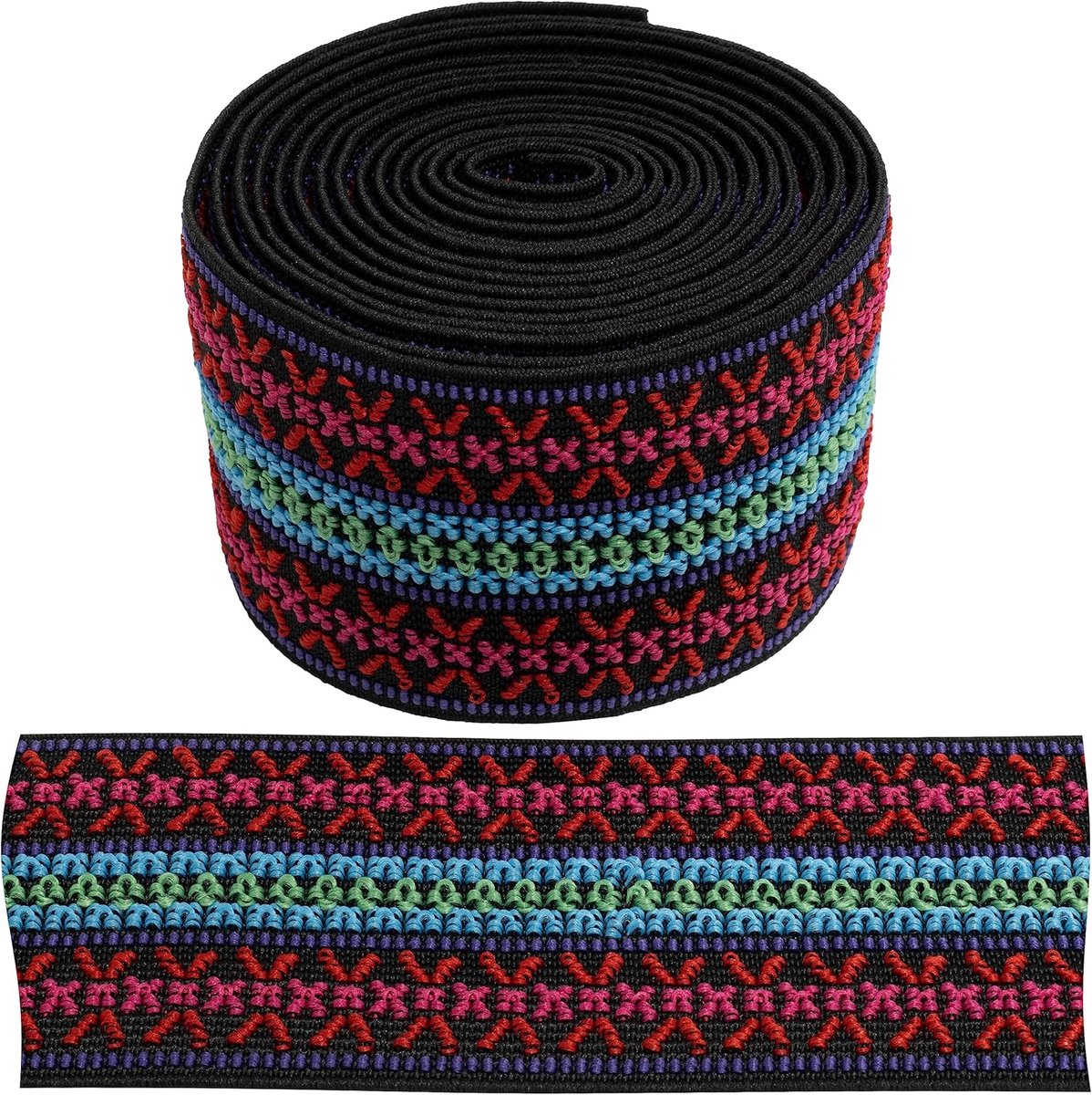- C67314 - decoratieve elastische band geweven plat 2 meter - breedte 50 mm - kleur meerkleurig - confectie korte goederen naaien sportkleding stof riem broek rok