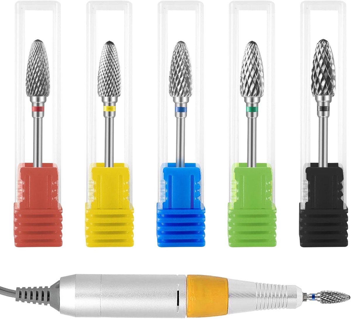 5 stuks nagelfrees opzetstukken Tungsten Carbide Nail Drill Bit freesbits, professionele manicure pedicure gereedschappen voor nagelstudio en thuisgebruik, wolfraamstaal frees kop fijn