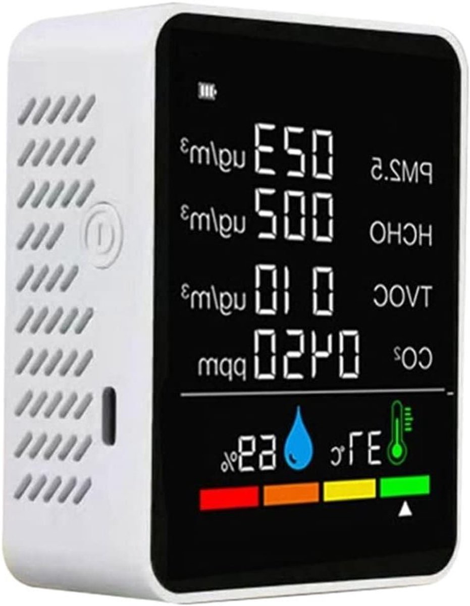 Luchtkwaliteit Monitor - CO2 Meter - Luchtkwaliteit Meten - Elektrochemisch Sensor - 90 x 70 x 40mm - Wit