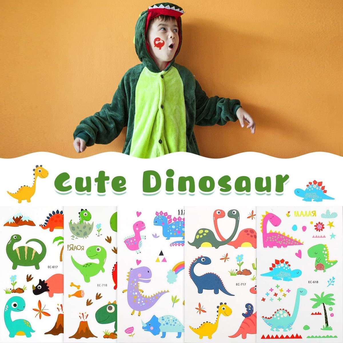 Tattoo voor kinderen, dinosaurus-tattooset, dierenvoetbaltatoeage voor kinderen, waterdichte kindertatoeagestickers voor cadeautje, kinderverjaardag, feest, festival, jongens meisjes kinderen