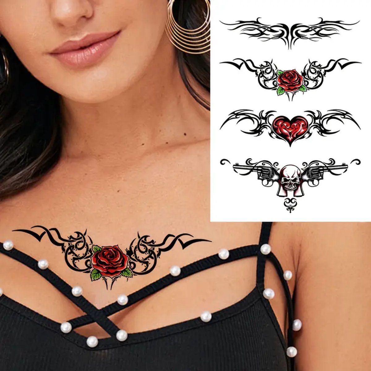 Temporary Tattoo Tribal Hart Roos (A5 formaat) [Neptattoo - Tijdelijke tatoeage - Nep Fake Tattoos - Water overdraagbare festival sticker henna outfit tattoo - Glitter tattoo - Volwassenen Kinderen Jongen Meisje]