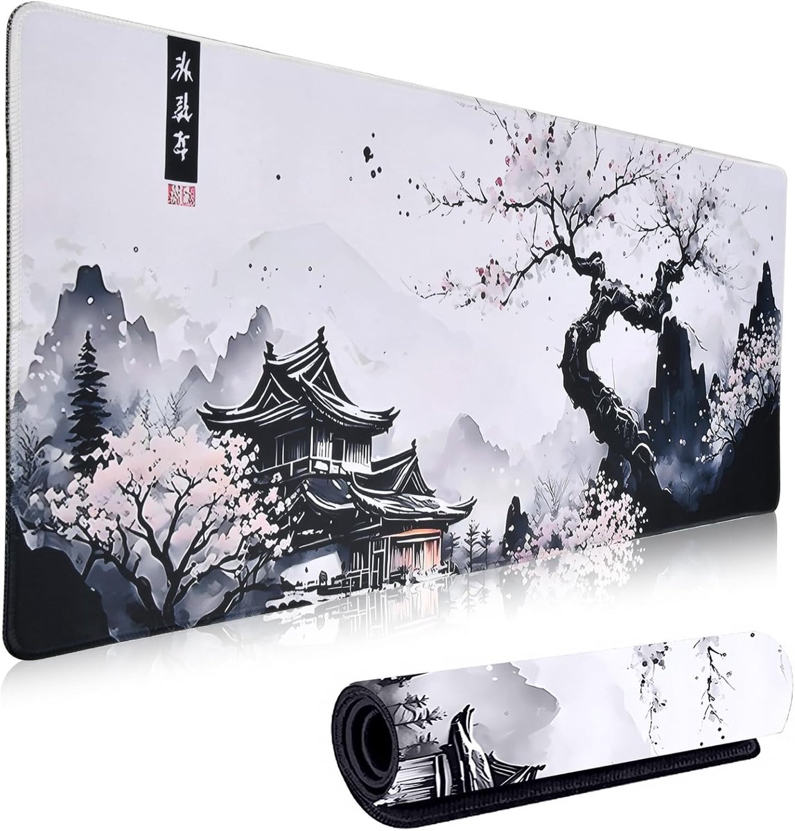 Muismat XXL 90 x 40 cm - Japanse kersenbloesem - antislip rubberen onderkant - perfecte bureaubescherming - SnelShoppen