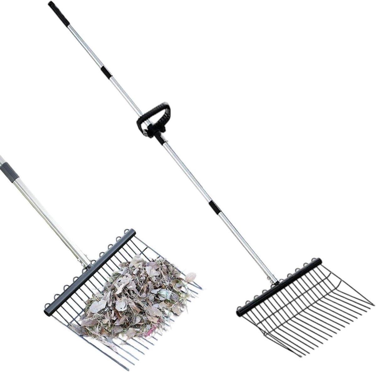 Tuinhark - Grijper hark - Tuinonderhoud - Verstelbare lengte - 166 cm - Zwart