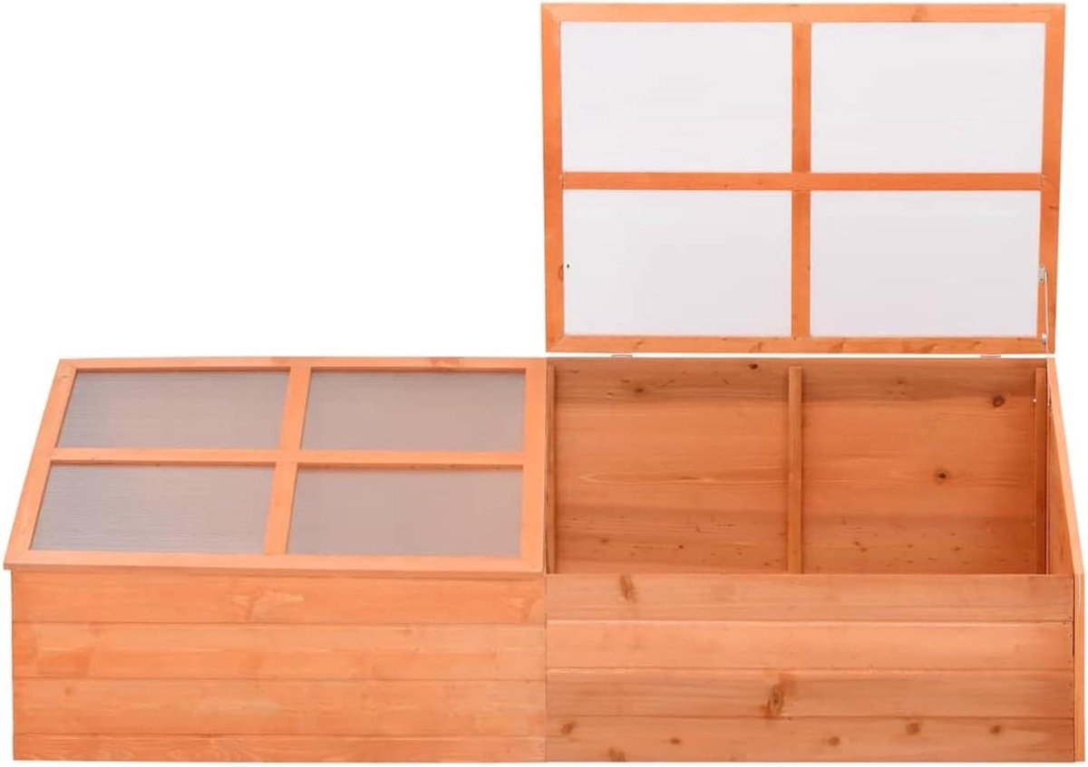 Houten kas - Plantenkwekerij - Planten beschermen - Met scharnierend deksel - 180x57x62cm - Houtkleur
