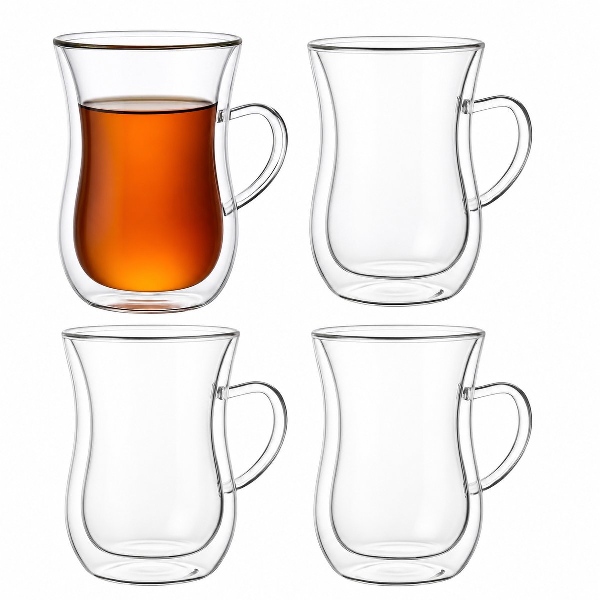 Bricard Dubbelwandige Turkse Theeglazen met Oor - 150ml - 4 Stuks - Dubbelwandige Glazen