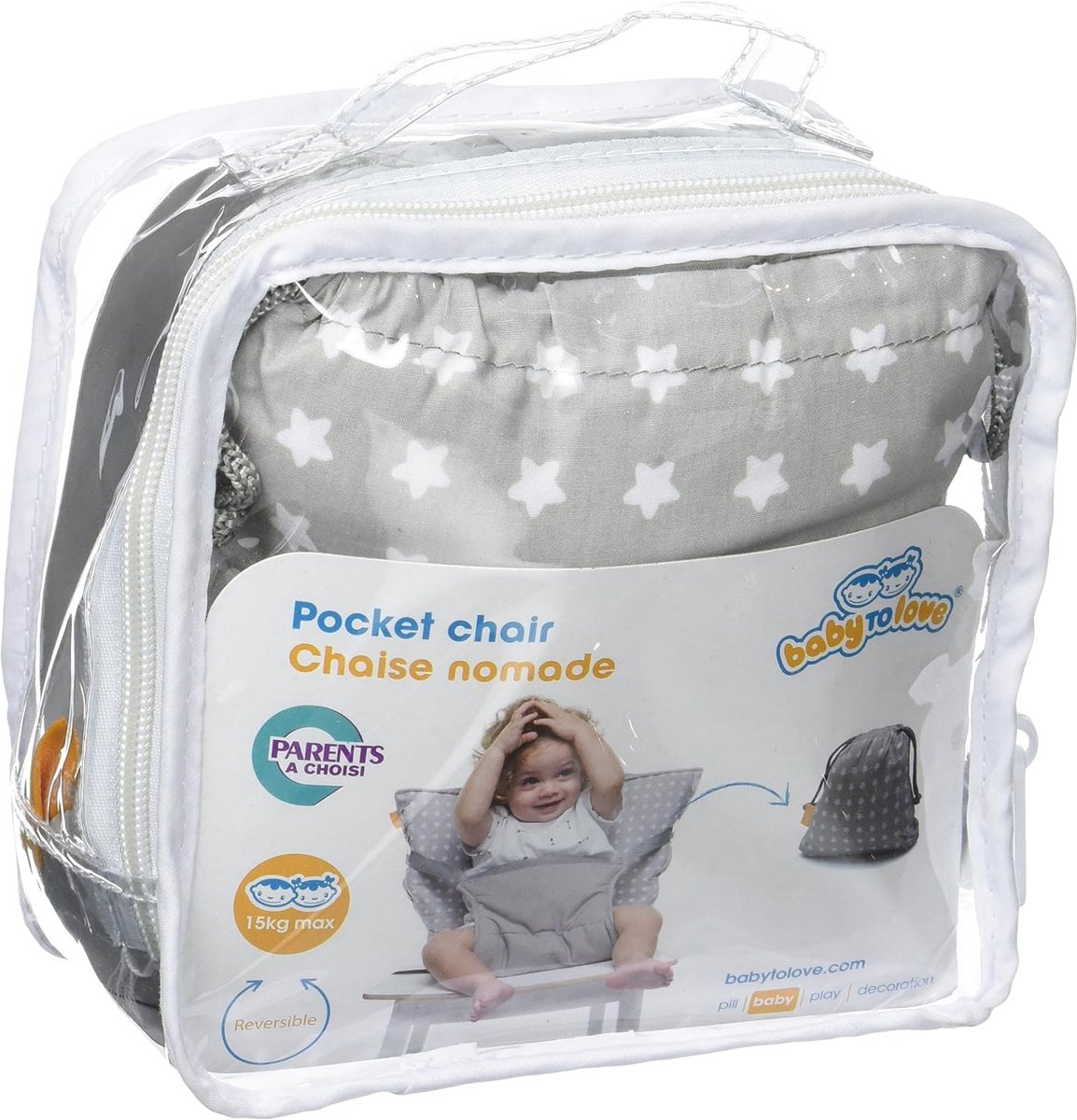 SnelShoppen - Babystoel Reisstoel Nomad Stoel met Witte Sterren, Lichtgewicht Stoelhoes, Omkeerbaar, Opvouwbaar, Voor Baby's, Kinderen, Ideaal voor Th