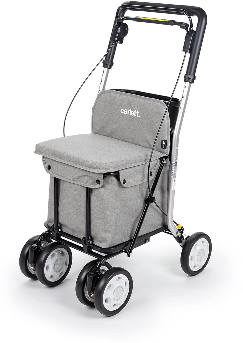 SnelShoppen - 4-wielige boodschappenkar met zitfunctie voor ouderen - Opvouwbare winkelwagentje met afneembare boodschappentas 29L/15kg en opbergruimt