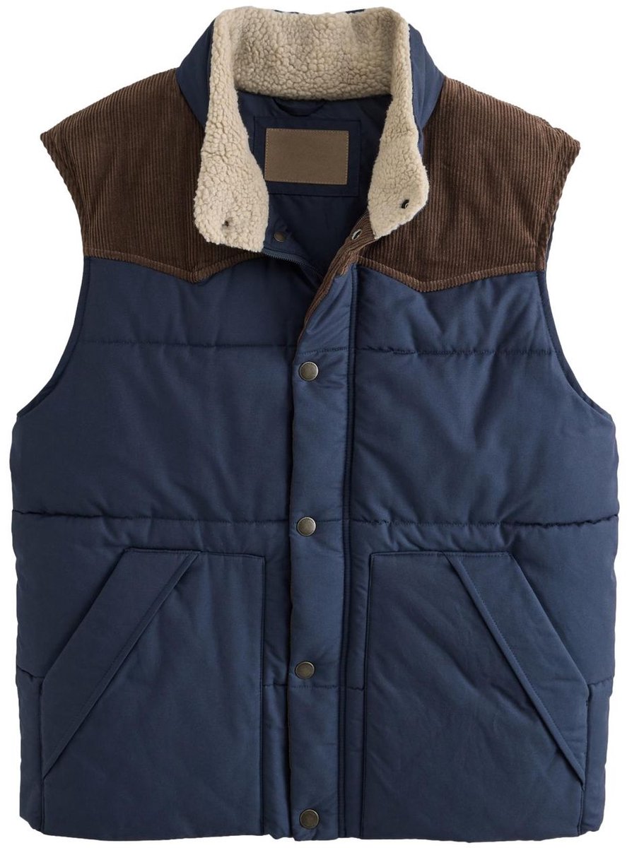 Next Heren Doorgestikt gewatteerd gilet in westernstijl Blauw