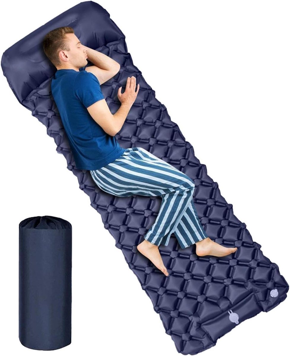 Opblaasbaar Slaapmatje - Kampeer Matras - Kamperen en Reizen - Geïntegreerde Pomp - 190x60cm - Marineblauw