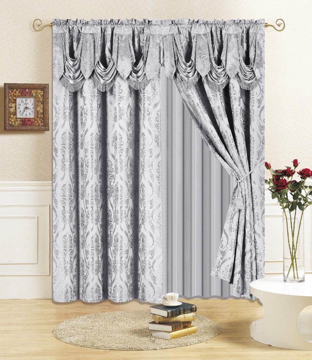 Omgoods - 4-delige Raamdecoratie Set met Flonker en 2 Tiebacks - Grijs - 84 Inch