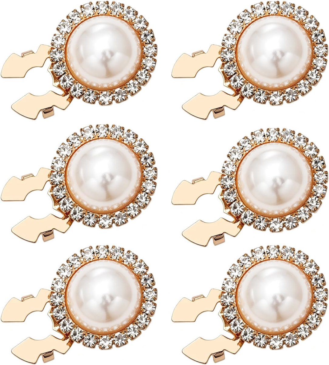 6 Stuks Afneembare Parel-Rhinestone Knoopversieringen met Clip - Goud - Herbruikbaar - Geschikt voor Overhemden - Blouses en DIY - Voor Bruiloft en Feest
