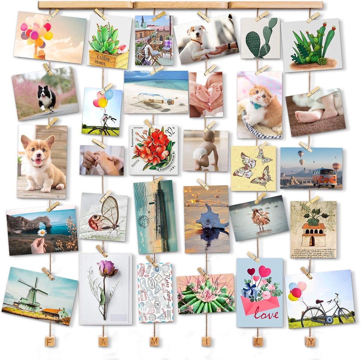 Omgoods - Muurfotoalbum met 30 Kleine Houten Fotolijsten