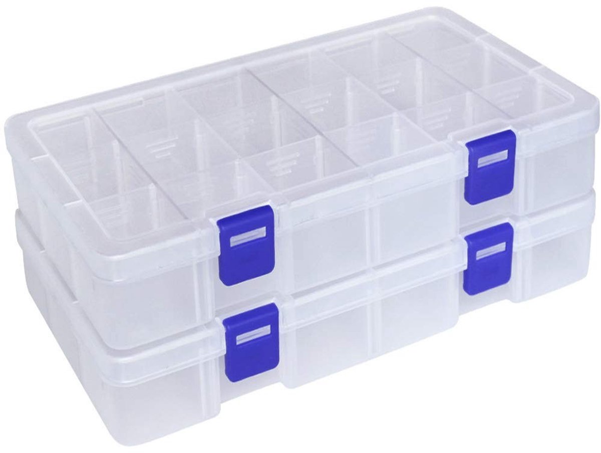Omgoods - Kleine Onderdelen Sorteerdoos - 18 Compartimenten - Transparant - 2 Packs