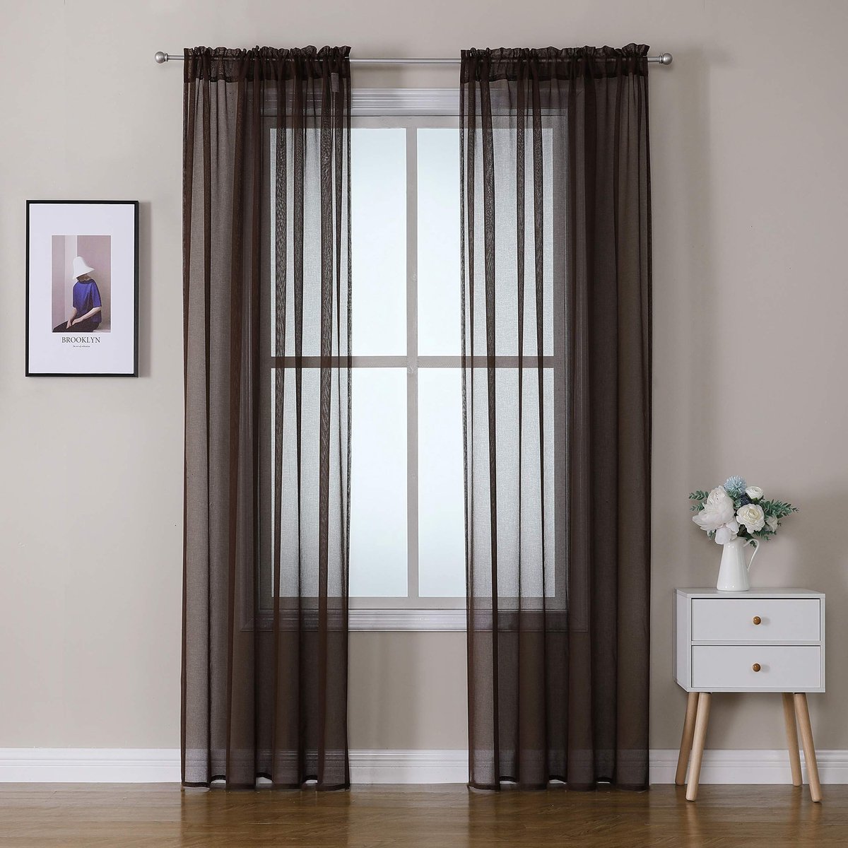 Omgoods - Transparante Voile Gordijnen - Set van 2 - 140 x 260 cm - Chocoladebruin