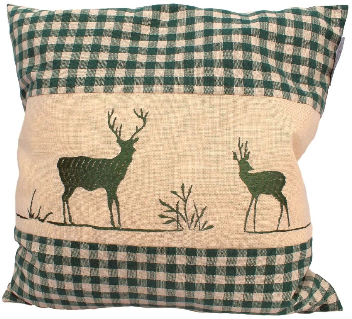 Omgoods - Groene Plaid Kussen met Herten Borduring - 40x40 cm