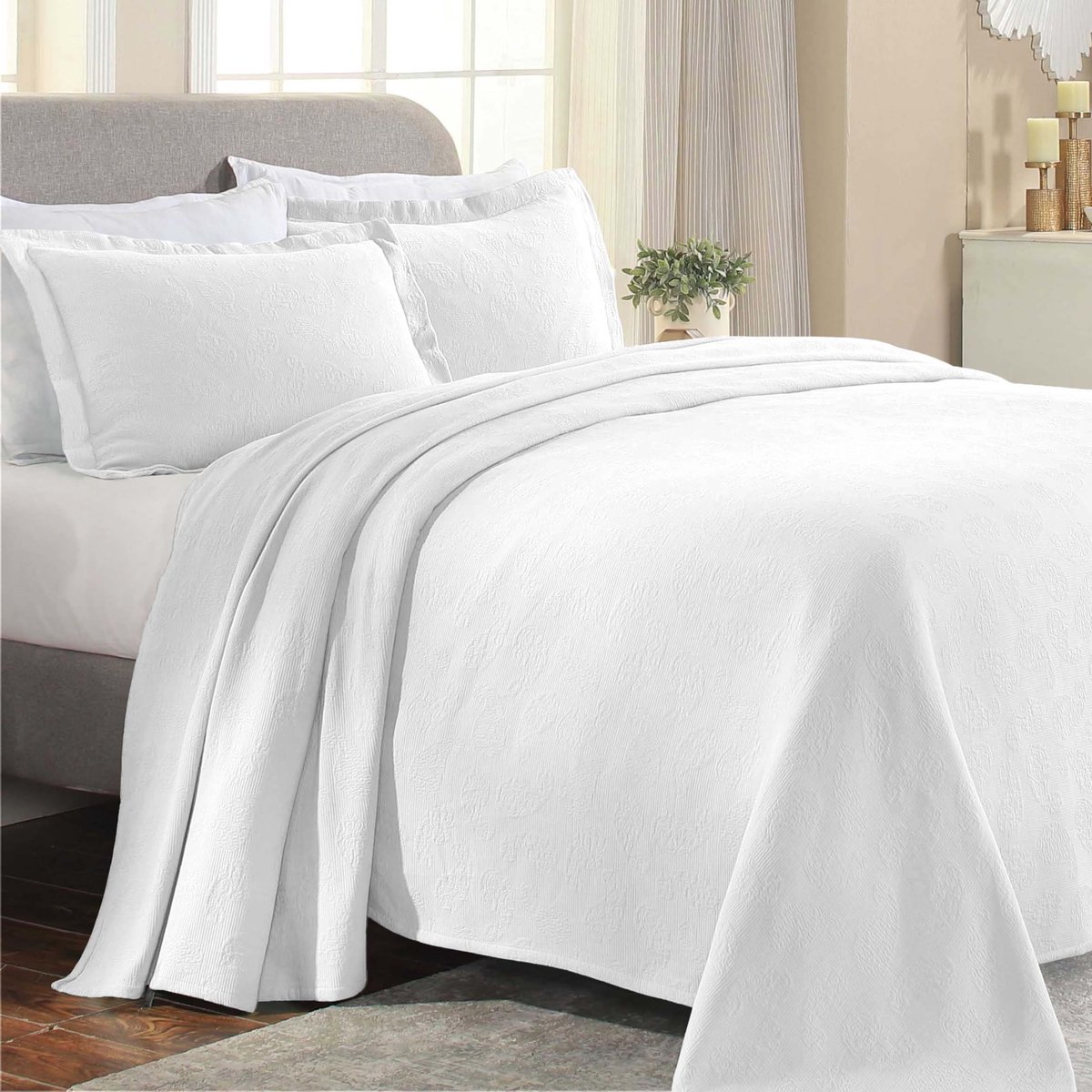 Omgoods - Superior Paisley 3-delige Bedsprei Set - Vintage Bloemmotief Wit